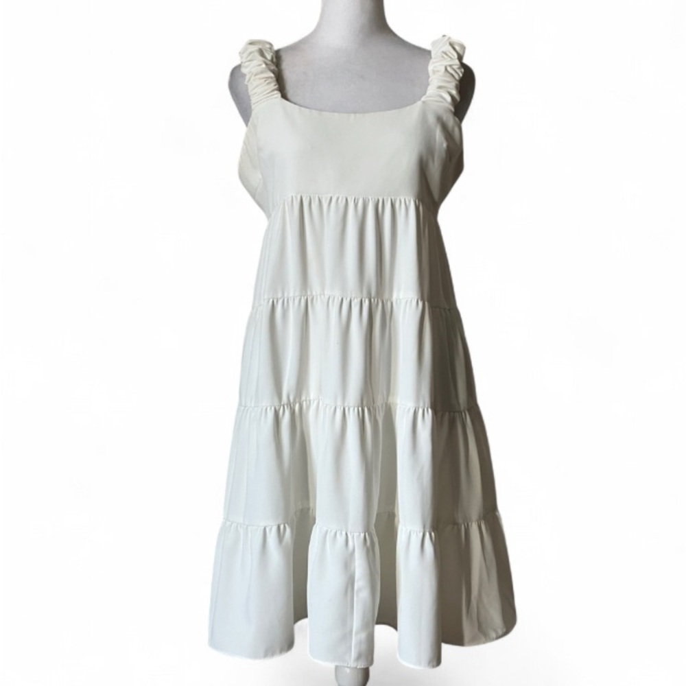 Amanda Uprichard Tiered Nicolia Mini Babydoll Dress in Ivory White size Medium - Picture 3 of 11